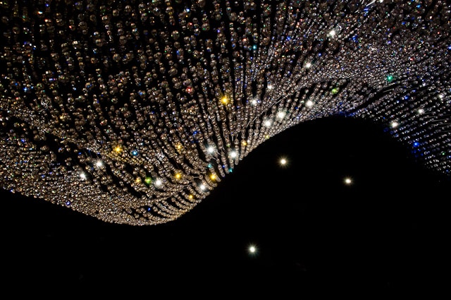 Crystals adorning the ceiling at Swarovski Kristallwelten, Austria