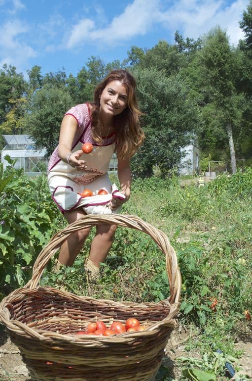 Luna gathers the tomatoes for cooking classes in Italy