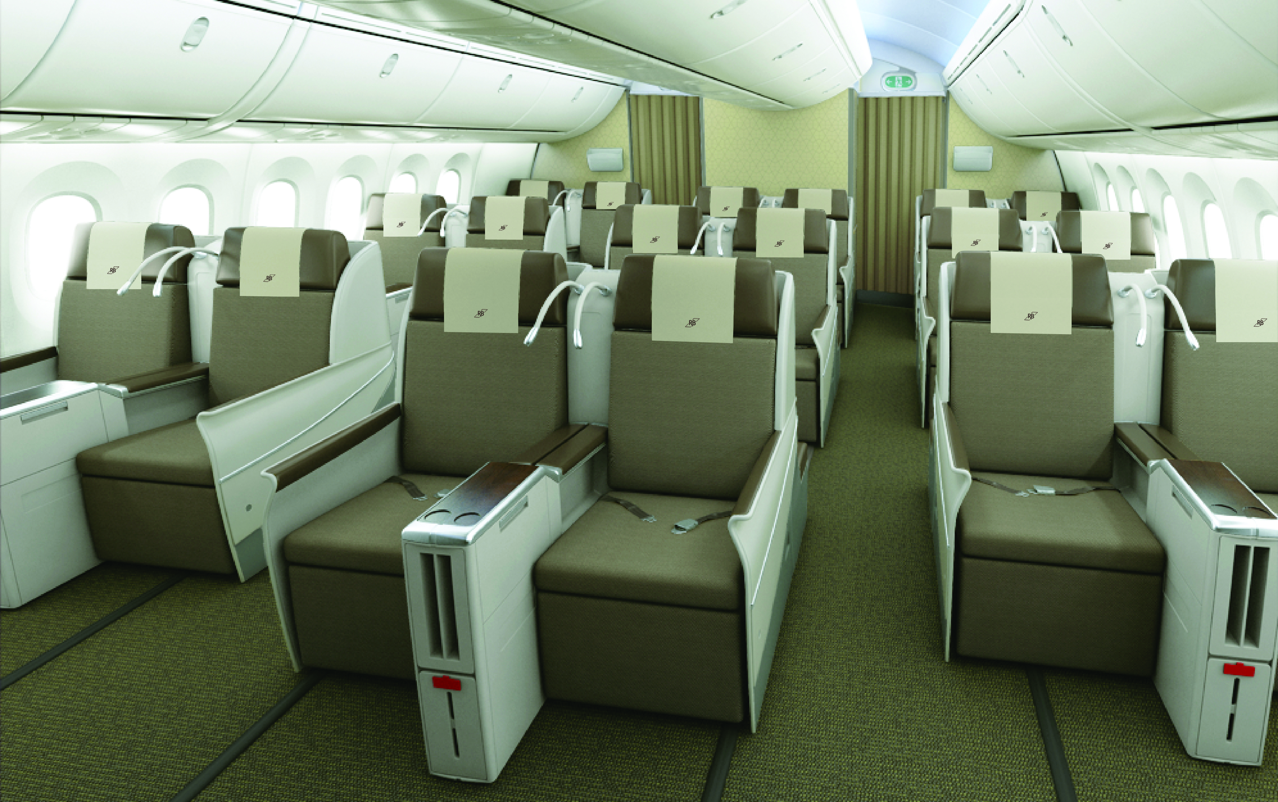 The business class cabin on Royal Brunei Airlines Dreamliner flights to Ras Al Khaimah UAE
