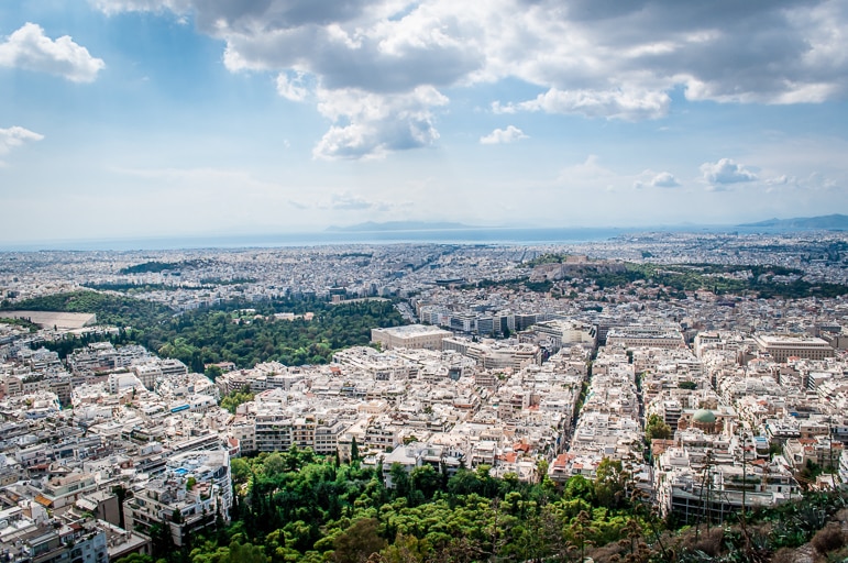 Views over Athens from the Orizontes restaurant on Lycabettus Hill