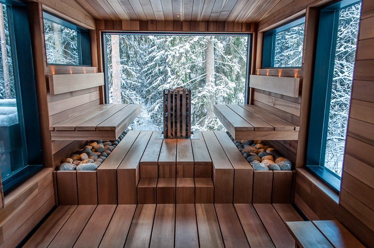 A sauna at Lehmonkärki resort, in the land of a thousand lakes