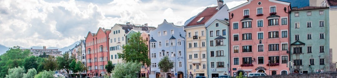 The colourful buildings of Innsbruck along the River Inn