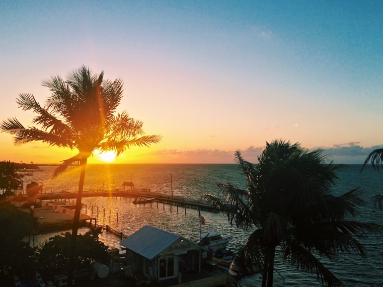 Where to stay in Florida Keys, this is sunrise from my accommodation at Amara Cay Resort, Florida Keys