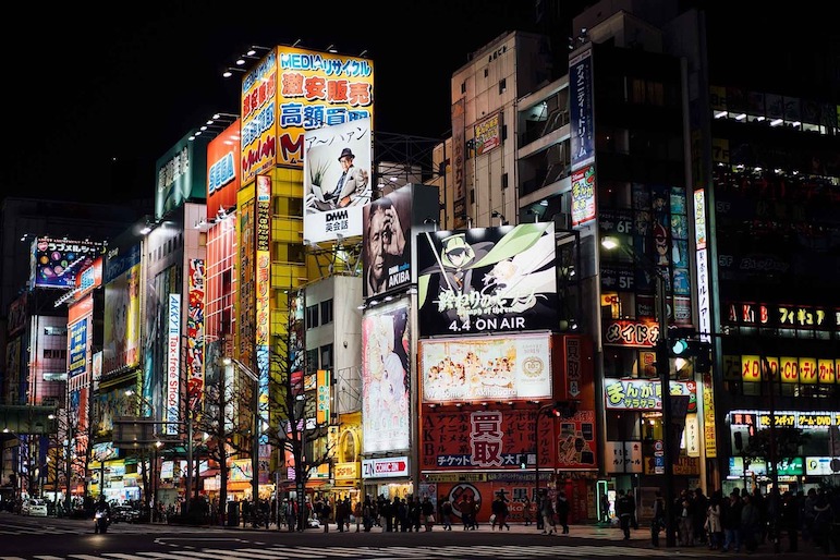 The bright lights of Akihabara, Japan's electronics district makes for a quirky experience if you're looking for things to do in Japan