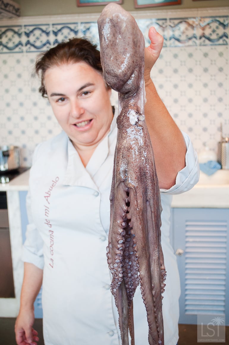 Rocio holds an octopus aloft as she takes us through some authentic Spanish recipes