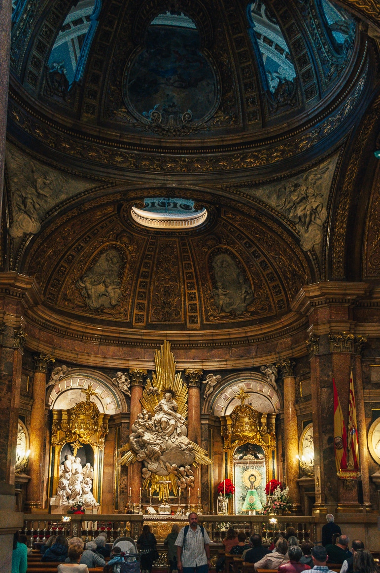 Early chapel in the basilica with statue of Our Lady of Pilar on the right