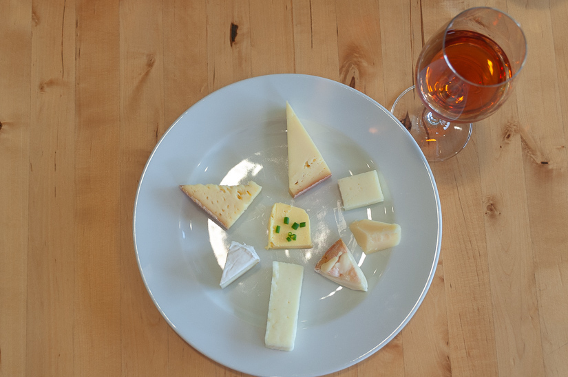 Complimentary wines with delicious cheeses at Hofmolkerei Tax dairy farm